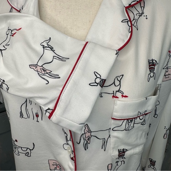 Kate Spade Long Sleeve PJ Set Dog Print Cream Sz M NWT - Picture 6 of 16